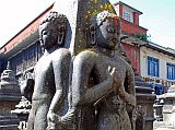 Kathmandu Swayambhunath 44 Four Statues Carved On A Pillar In Northwest Corner 